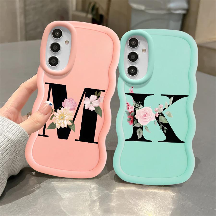Чехол-буквы с цветами для Samsung Galaxy A14 A52 A11 A16 A21s A12 A13 A15 Мягкий чехол для телефона A06 A33 A04 A23 A22 A03 A05 A53