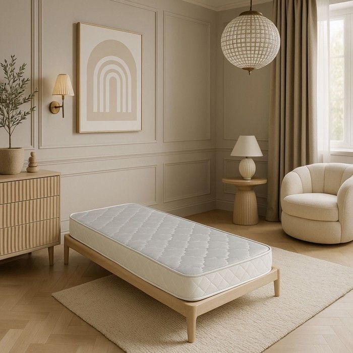 Matelas pour bébé 70x140 cm Hauteur 15,5 cm Hyppoallergénique - anti-acariens - Tissu Coton - Mousse Haute Résilience 33 Kg-m3