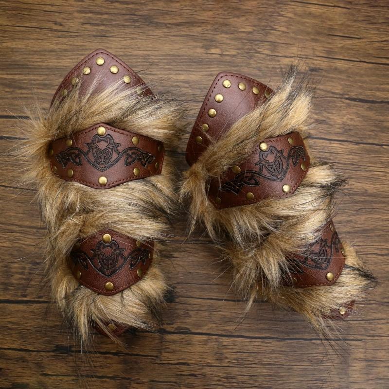 Кожаные наручи для взрослых, кожаные браслеты на предплечья, кожаные наручи-перчатки, браслеты на запястья, средневековые браслеты с пряжками для Хэллоуина, косплея, вечеринки