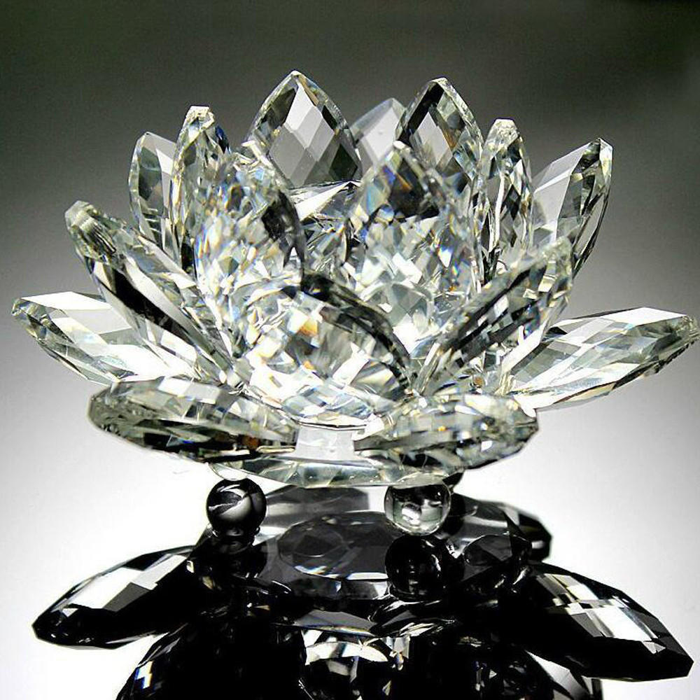 Lotus Crystal Glass Figure Paperweight Ornament Feng Shui Decor Collection - Good Luck Arrangements