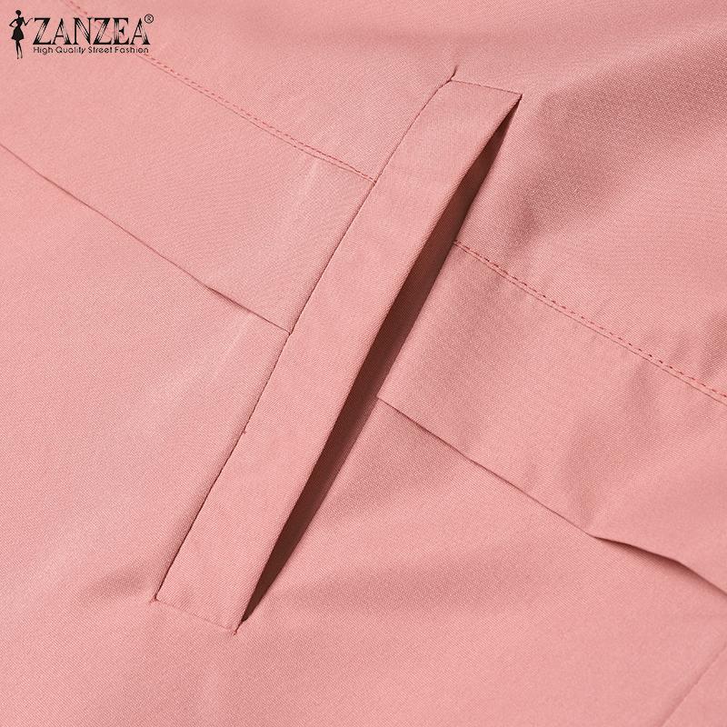 ZANZEA Женская повседневная летняя блузка с отложным воротником и коротким рукавом