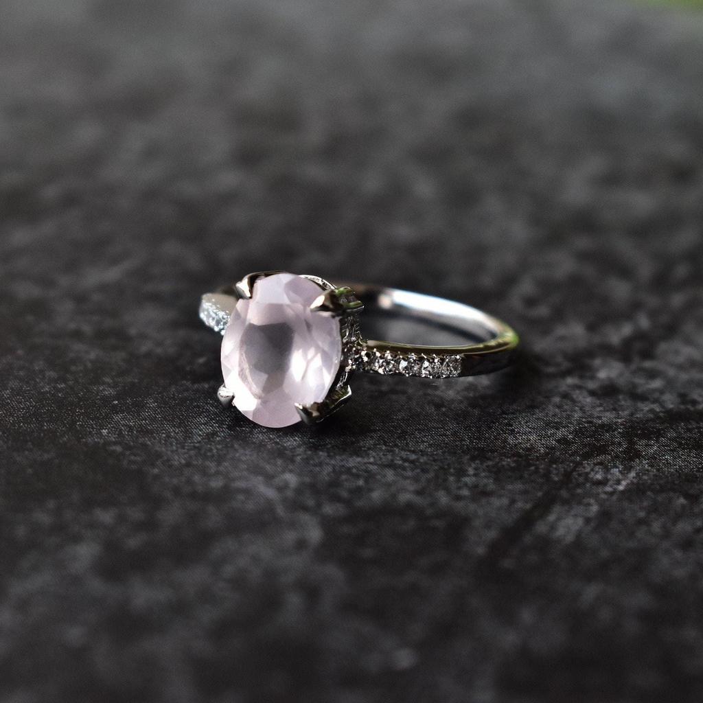Rose quartz ring, Pink quartz promise ring, oval cut statement ring, Anniversary gift , Gemstone ring, love stone jewelry , birthday gifts