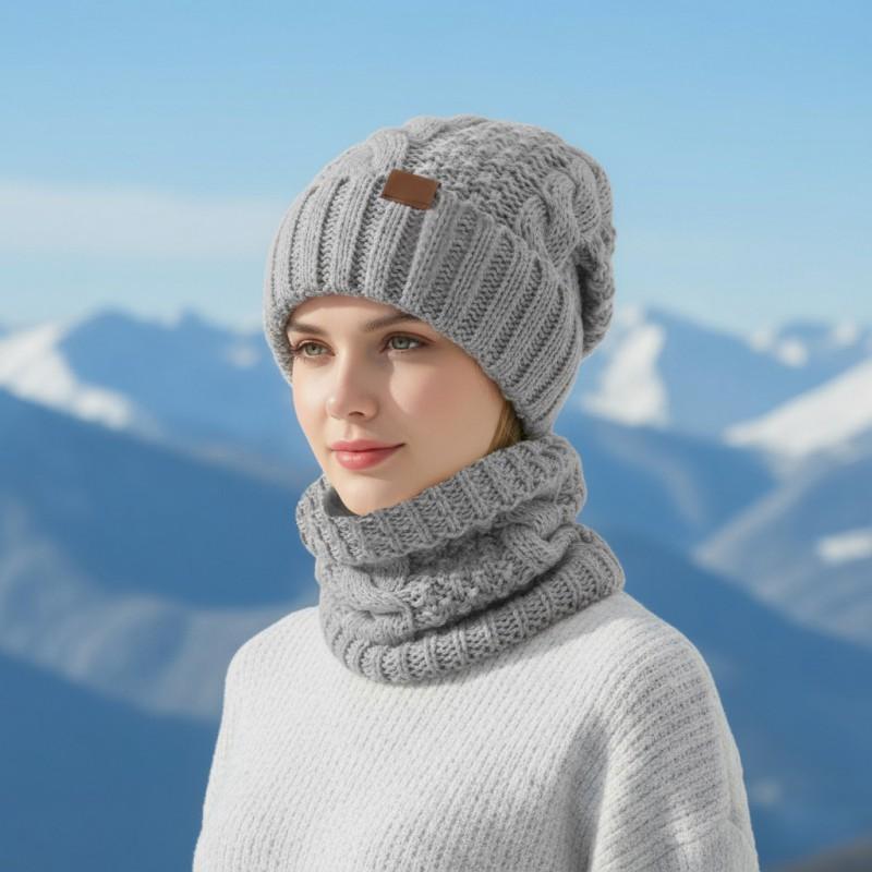 Womens Winter Knit Hat Scarf Set Warm Ear Protection Beanie Cold Weather Outdoor Use