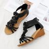 Women's Bohemia Fish Mouth Wedge Sandals Platform Gladiator Shoes with Zipper Summer PU Jelly Shoes for Women Flat Sandals