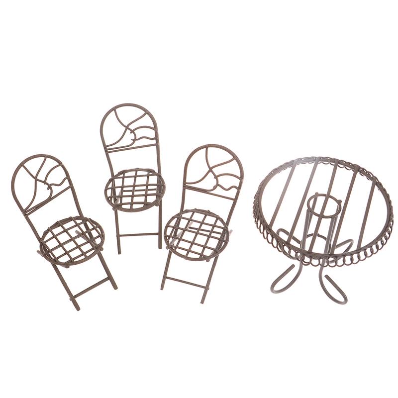 1/12 Dollhouse Simulation Metal Table Chair Model Dollhouse Living Room Furniture Decoration Mini Park Fairy Garden Ornaments