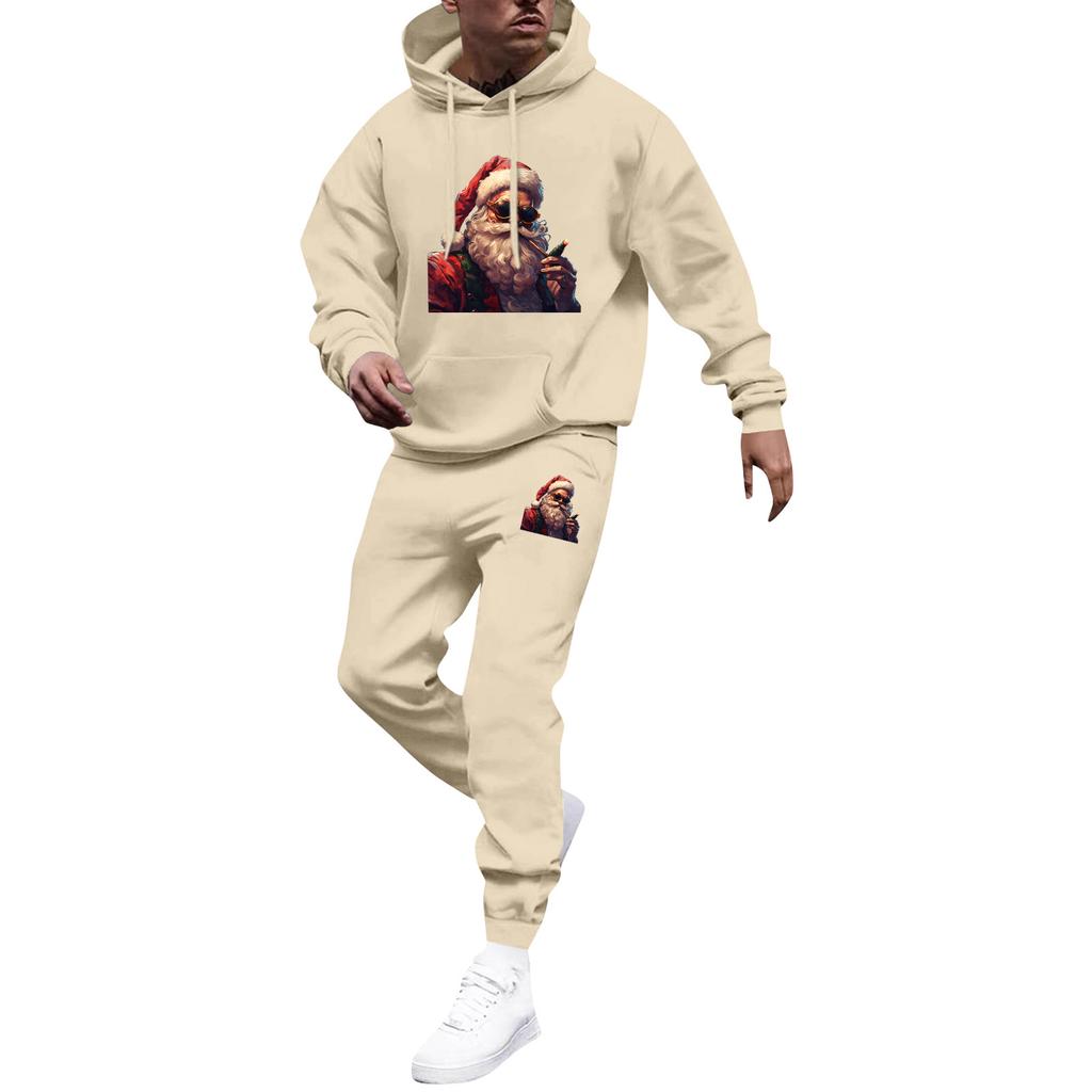 Мужской худи с принтом и спортивные штаны, повседневный спортивный костюм