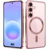 Coque pour Samsung Galaxy A57 5G, Protection Antichoc Contour Chromé Rose avec Cercle Magnétique