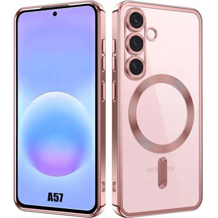 Coque pour Samsung Galaxy A57 5G, Protection Antichoc Contour Chromé Rose avec Cercle Magnétique