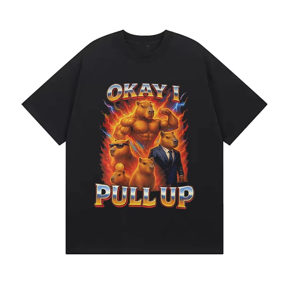Funny Okay I Pull Up Capybara Meme Tshirts Men Women Fashion Oversized 100 Cotton Tshirt Casual ONeck Short Sleeve Tee Shirt