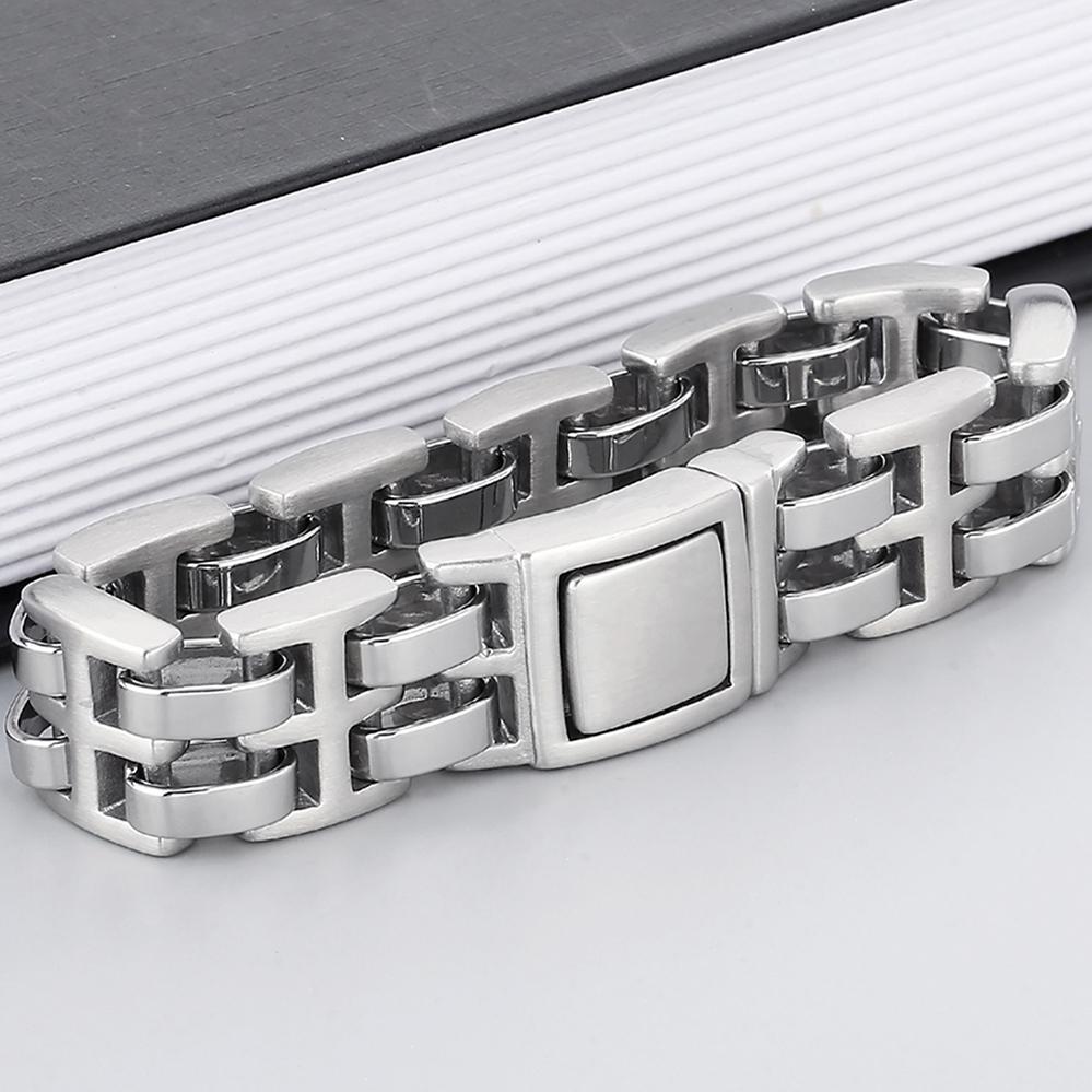 Men's Double Row Link Chain Bracelet for Men Polished 316L Stainless Steel Massive Style Male Jewelry Accessory 21MM 23CM Long