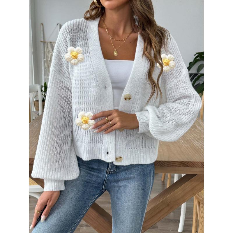 Женская осенне-зимняя короткая куртка с пуговицами, связанная крючком