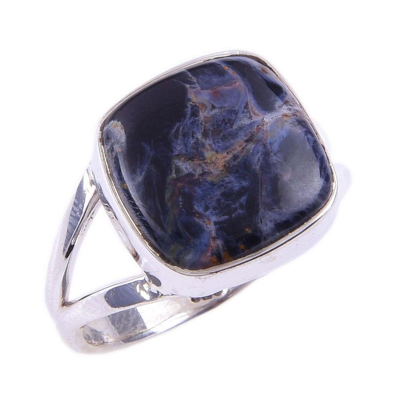 Кольцо из чистого серебра 925 пробы с натуральным драгоценным камнем Питерсит ручной работы, размер 6 Z4l48