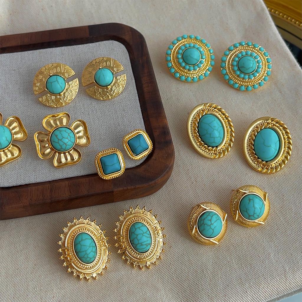 Винтажные женские серьги с бирюзой, модные, легкие роскошные, в античном стиле, тяжелая промышленность, высококачественные серьги