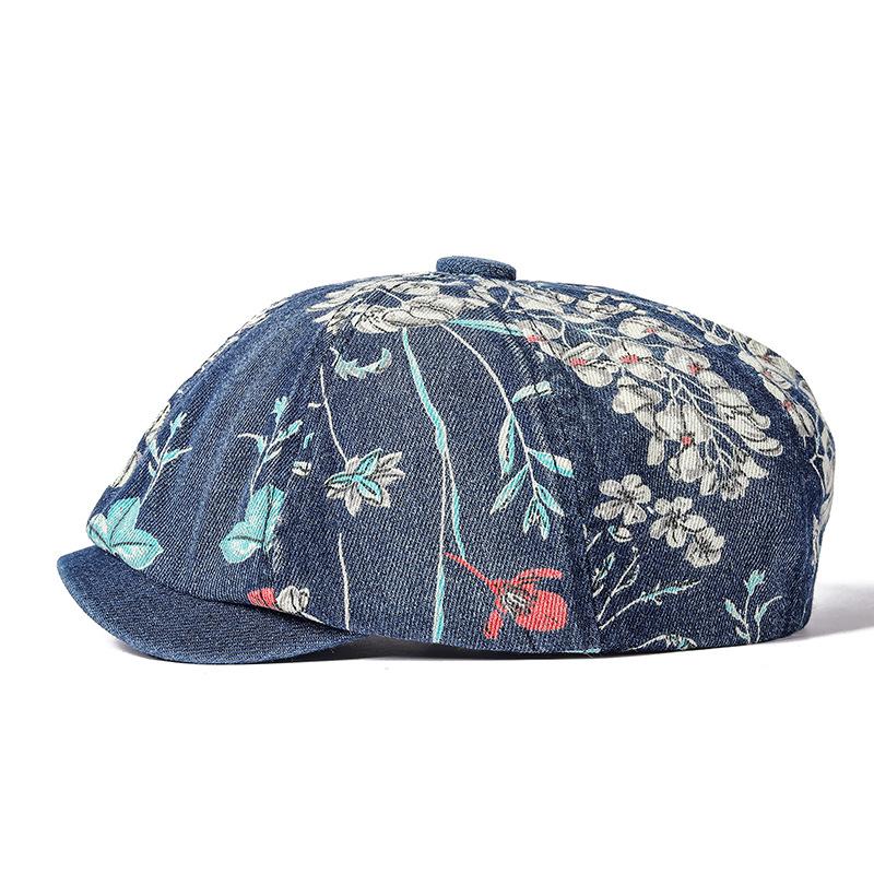 Denim Octagonal Hat Women's Print Newsboy Cap Girl Denim Cap Forward Hat Painters Hats