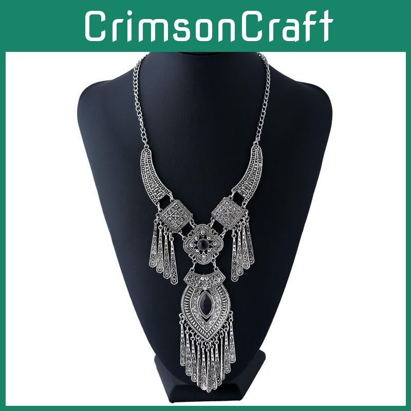 Ethnic Style Simulation Gemstone Decoration Women Necklace With Tassel Design For Spring Trend Followers