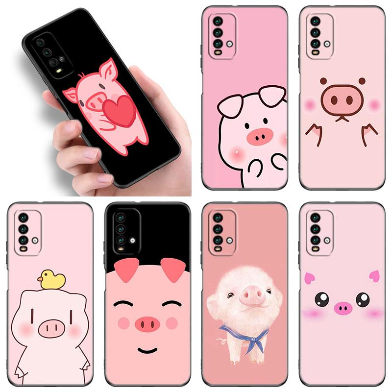 Розовый забавный чехол для телефона со свиньей для Xiaomi Redmi Note 5 6 9T K20 K40 K50 Pro 7A 8A 9A 9C 9i 10A 10C A1 S2, мягкий черный чехол из ТПУ