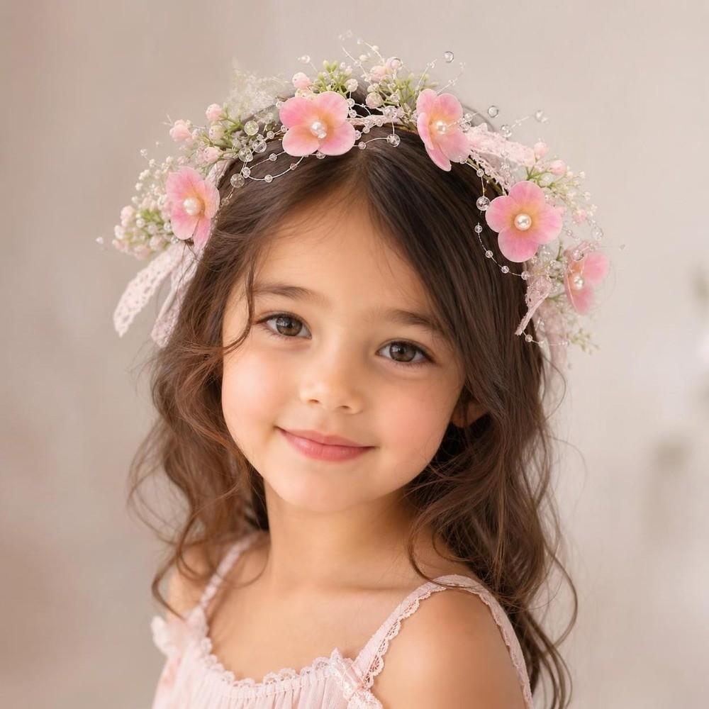 Rhinestone Decor Flower Butterfly Headband Pink Tulle Pearl Headband Tulle Hair Accessory Kids