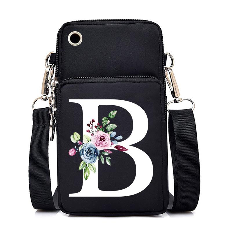 Letter Printing, Black Oblique Span Bag, Mobile Phone Bag, Light To Carry, Vertical Length And Width, Change Bag.