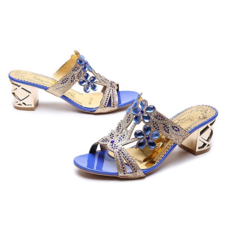 Босоножки на грубом каблуке с рыбьим ртом и открытыми пальцами, женские летние тапочки на высоком каблуке, босоножки со стразами, женская обувь