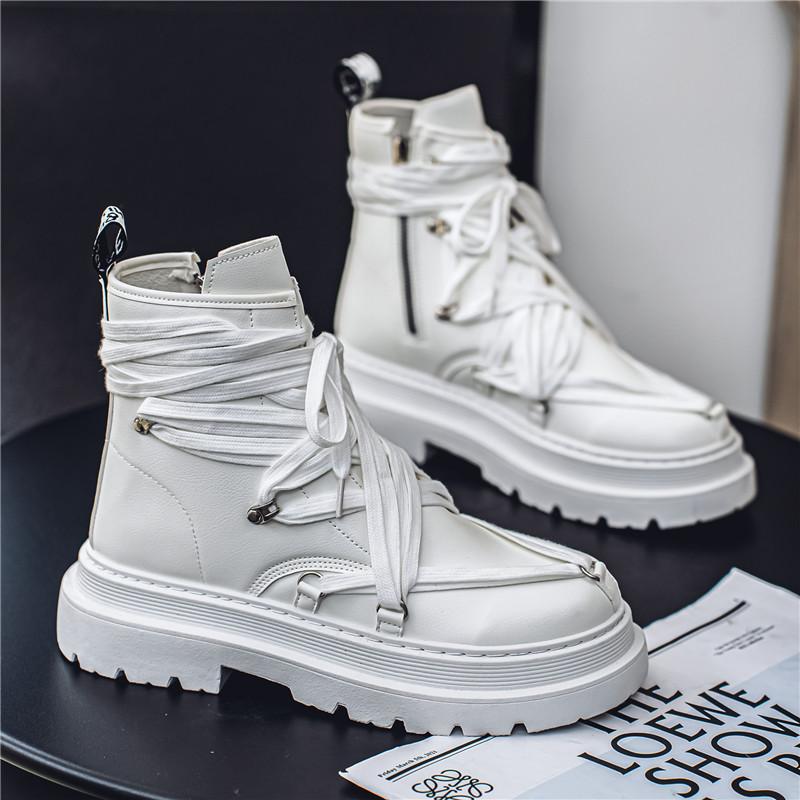 Уличные мужские черные мотоциклетные ботинки Модные короткие ботинки Crazy Strap Barrel Boots Мужские дизайнерские туфли на платформе Кожаные ботинки Hombre