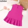 VONDA Summer Sleeveless Splicing Ruffled Tops