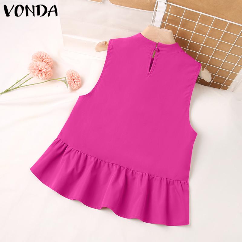 VONDA Summer Sleeveless Splicing Ruffled Tops