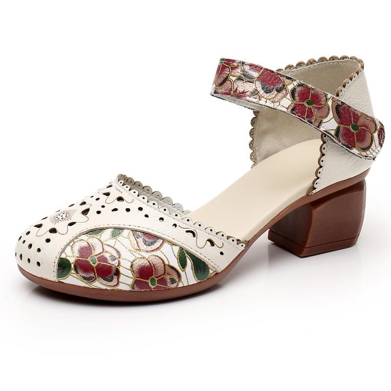 Модная GKTINOO 2025 Летняя Женская Обувь из Натуральной Кожи Женские Ретро Босоножки с Перфорацией Женские Каблуки на Липучке Женские Босоножки на Платформе