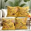 3D Exquisite Embroidered Printed Pillow Cover, Yellow Flower, Bird and Butterfly Printed Sofa Chair Cushion Cover