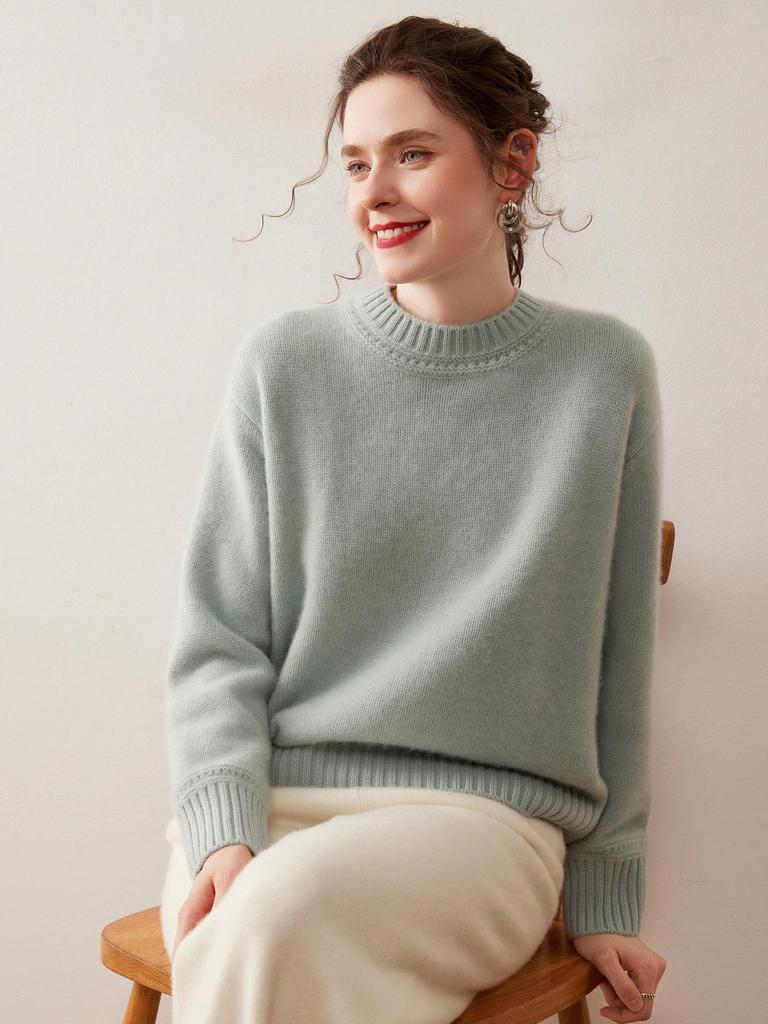 Women's Baby Cashmere Sweater: Soft, Warm, Loose Knit, Solid Color, Versatile, Simple Base Layer