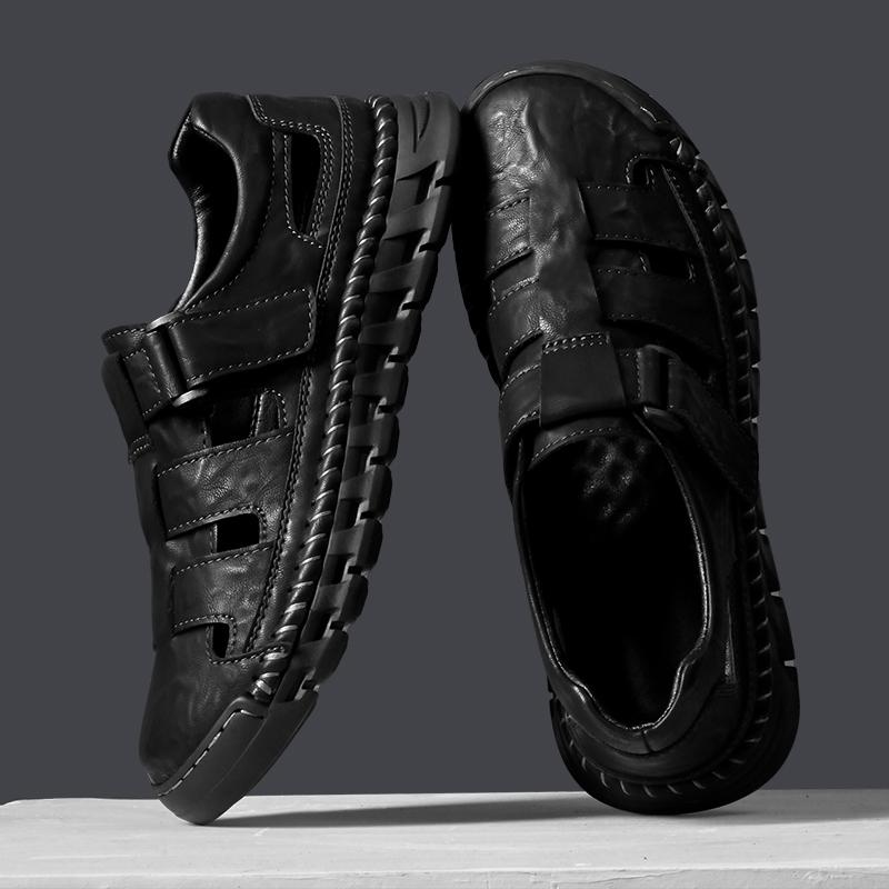 Fashion Outdoor Quick Dry Male Sandals Hand-stitching Men's Summer Shoes New Casual Leather Beach Flats Anti-collision Toe Roma Sandals