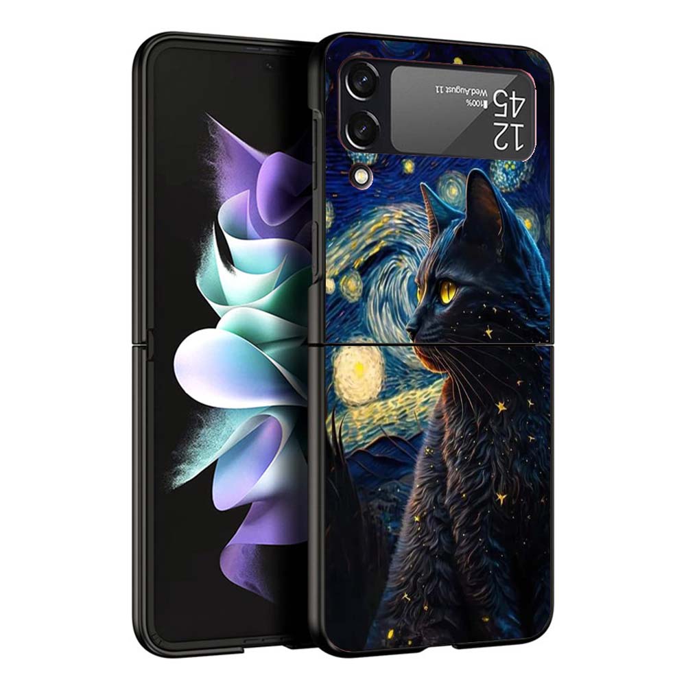 Черный Кот Мультяшный Милый Чехол Для Телефона Для Samsung Galaxy Z Flip7 Flip6 5G Flip5 Flip4 Flip3 ZFlip 7 6 3 4 5 Ударопрочная Задняя Крышка Ga