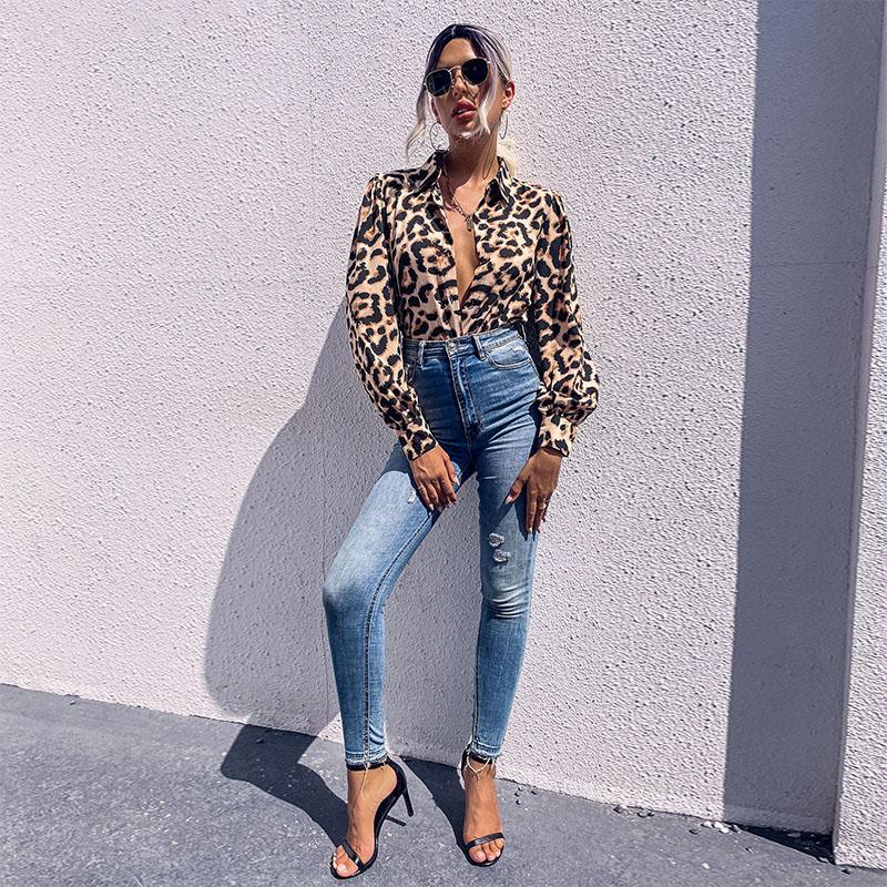 Женские модные повседневные блузки и рубашки-поло с леопардовым принтом и длинными рукавами