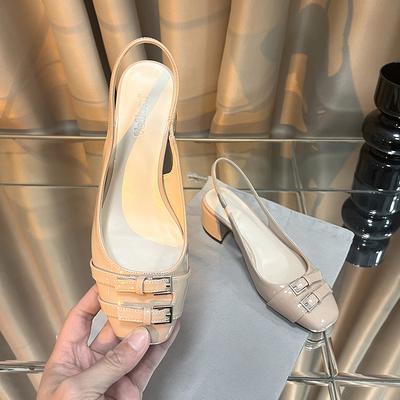 Женские туфли-лодочки с квадратным носком, весна-осень 2025, новый темперамент, лакированная кожа, сандалии с закрытым носком, женские, на толстом каблуке