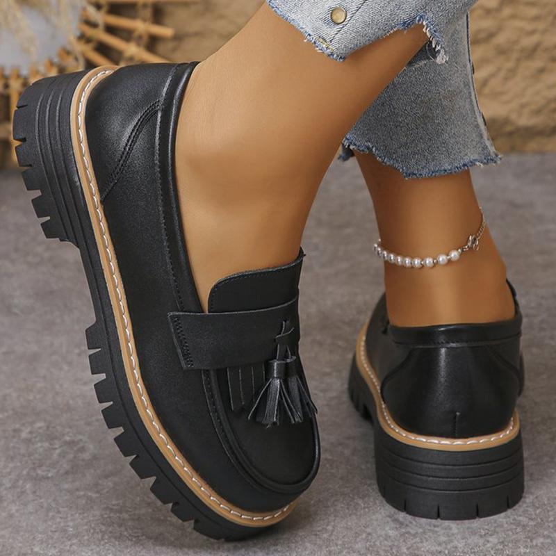 Fashion Women Shoes Casual Tassel Solid Loafers Shoes for Women Spring Autumn 2025 Round Toe Sneakers Women's Loafers Square Heel Shoes