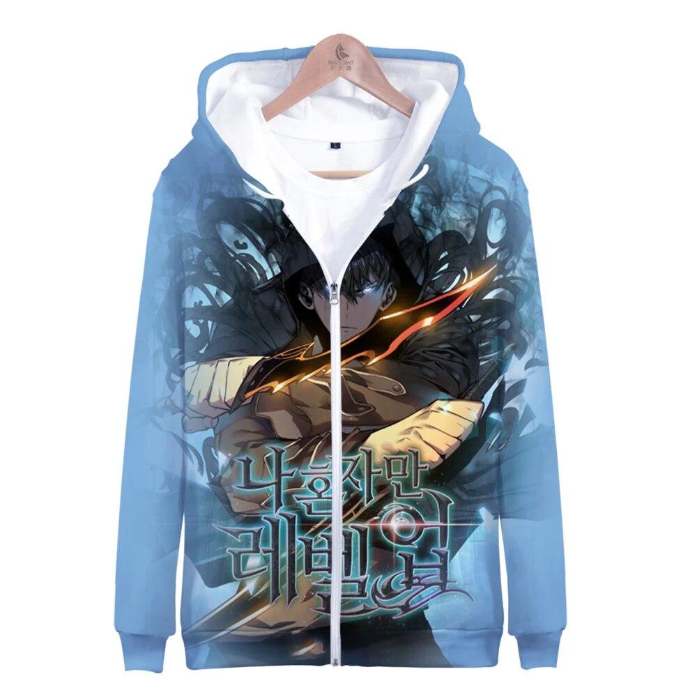 Выравнивающая толстовка соло, 3D унисекс, толстовка на молнии для женщин/мужчин, с длинным рукавом, уличная одежда в стиле Харадзюку, корейская одежда в стиле манга