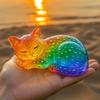 Rainbow Cat Statue Resin Colorful Translucent Cat Figurine Cute Rainbow Gradient Color Cat Ornament for Desk Bookshelf Decor Cat Lover Gifts