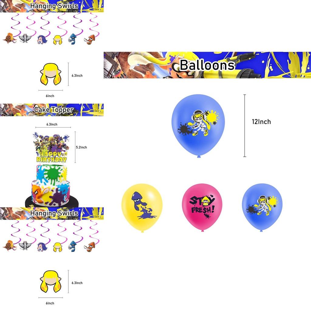 Полный набор для вечеринки Splatoon3 с баннером, воздушными шарами и топперами для торта для детей