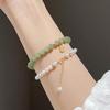 Natural Hetian Jade Bracelet for Women, Jadeite Green and White Jade Bead Bracelet, Stackable Beads, Unique Gift for Mom