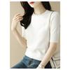 Летняя трикотажная женская футболка с короткими рукавами, новая полуводолазка из ледяного шелка, свитер, топ, тонкий, элегантный, повседневный, простой, однотонный, одежда 3090