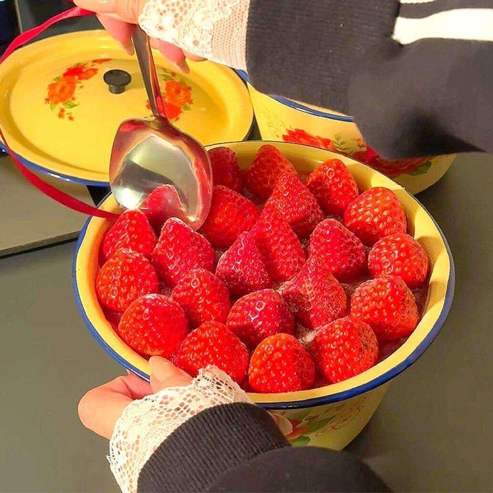 С Крышкой Клубничный Торт Таз Желтый Горшок для Сала Креативные Эмалированные Миски Ftuit