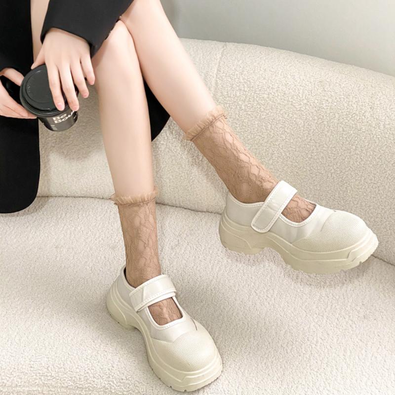 Сетчатые кружевные носки женские летние ажурные тонкие дышащие свободные длинные носки JK Lolita Sweet Girls Kawaii милые носки с оборками