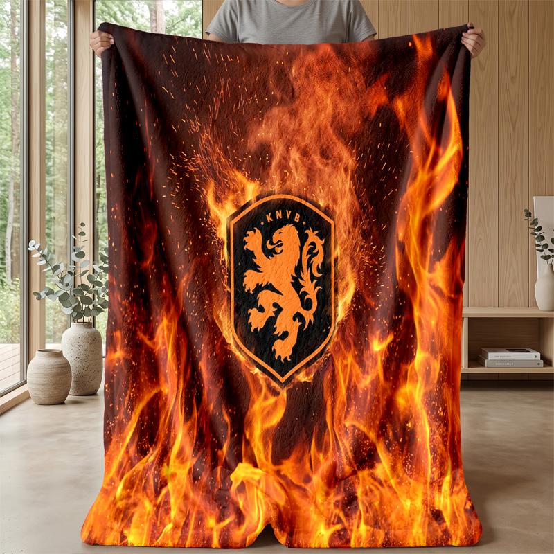 Netherlands Football Printed Flannel Blanket Skin Friendly Warm Decorative Throw for Indoor Couch Bed Daily Use