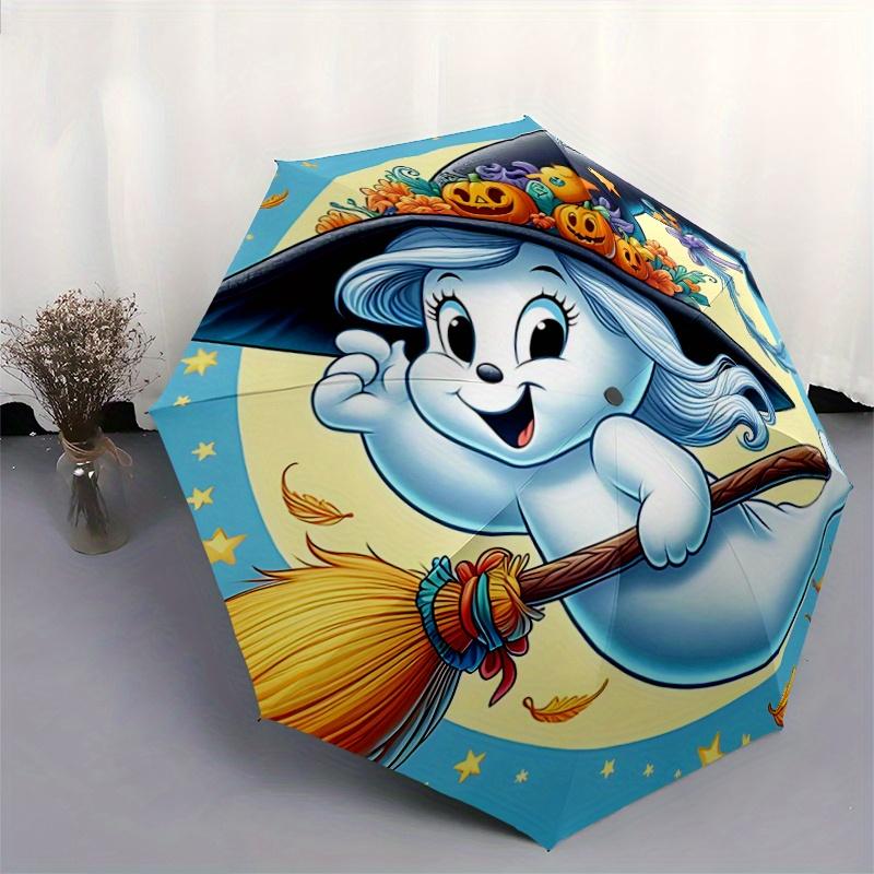 1pc Beautiful witch ghost Durable Cartoon Folding Umbrella, Portable 3-Fold Compact Umbrella for Men and Women, Suitable for Travel or Daily