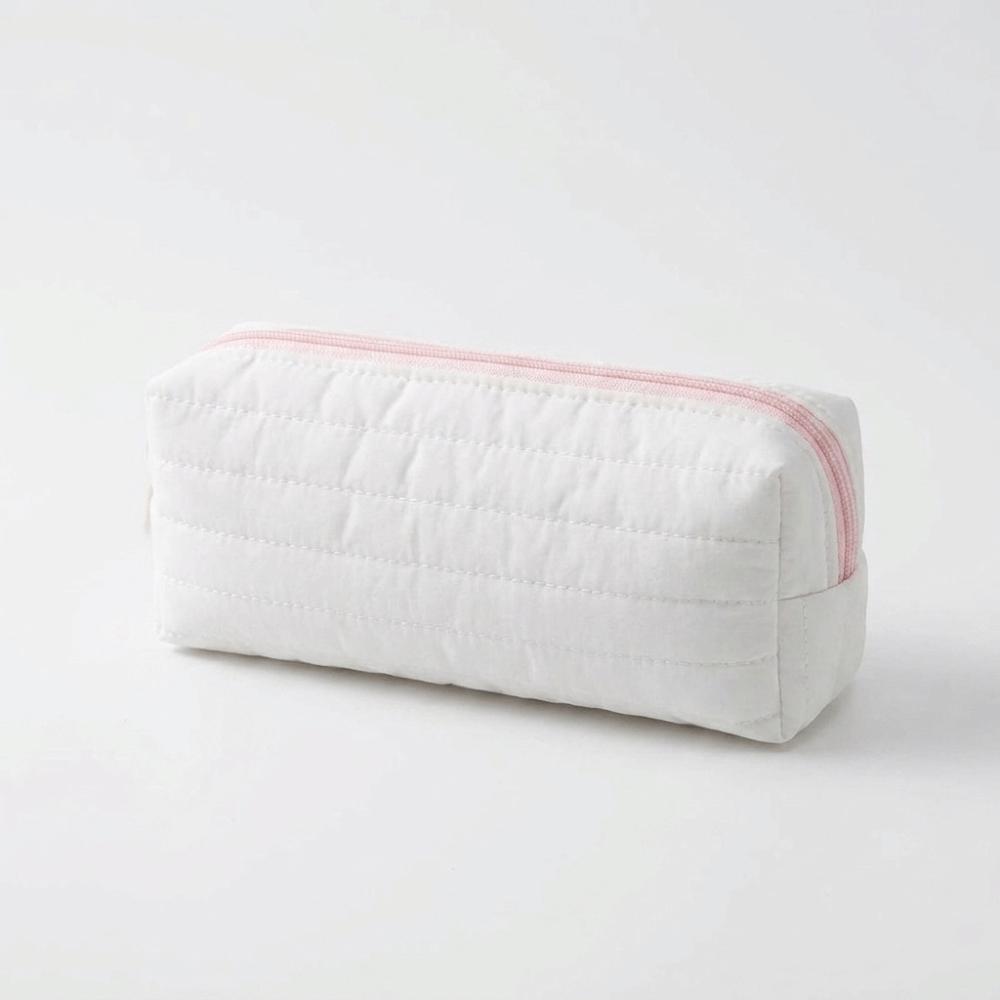 Portable Cream Color Pencil Case Multi-functional School Storage Bag Office Use