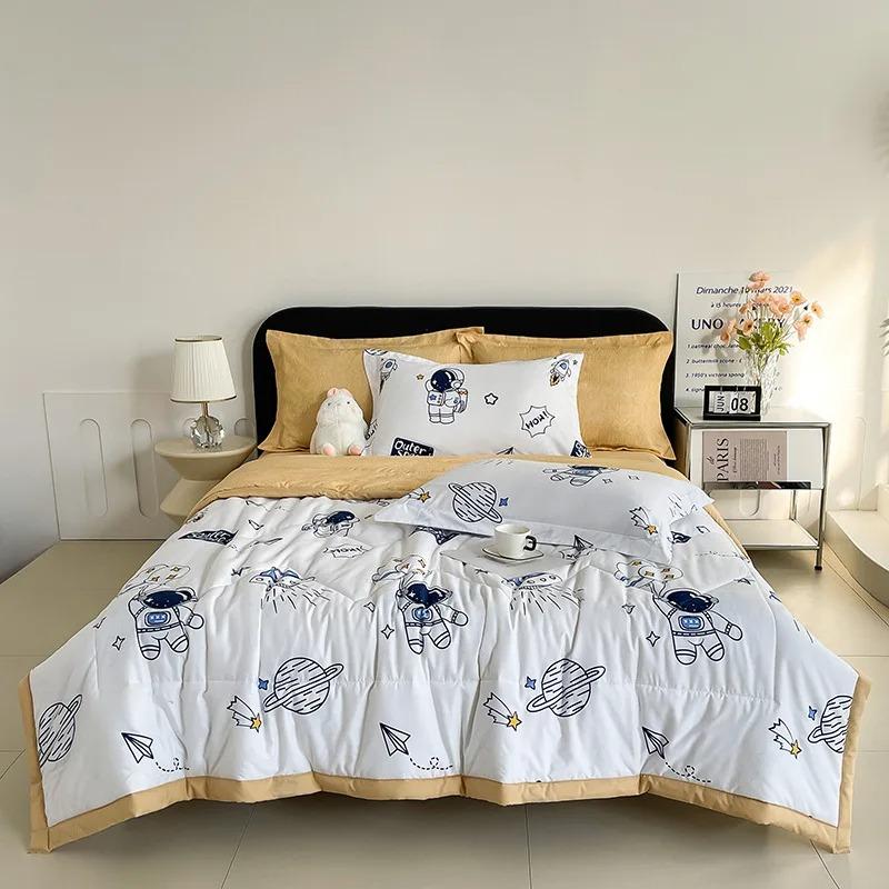 Летнее прохладное пледовое одеяло из стираного хлопка, удобное легкое тонкое одеяло с кондиционером, простое одеяло с перьями для взрослых и детей