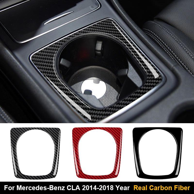 Real Carbon Fiber For Mercedes-Benz CLA 2014-2018 Car Central Control Water Cup Holder Panel Frame Sticker Car Accessories