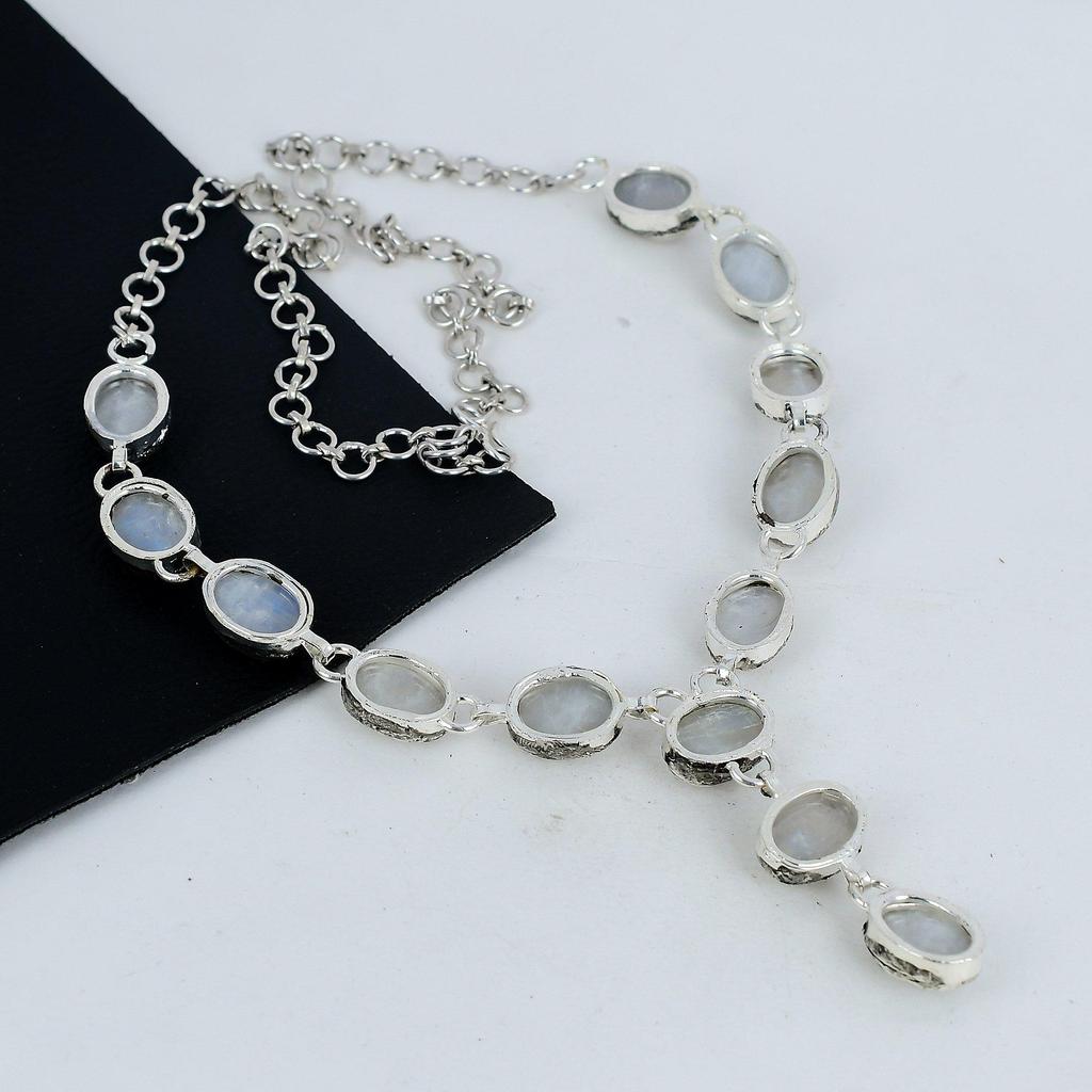 Радужный лунный камень драгоценный камень ручной работы 925 стерлингового серебра ожерелье, радужное лунное серебро ожерелье для жены, унисекс ожерелье, подарок