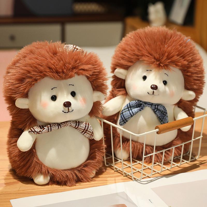 Charming Hedgehog Plush Toy Soft Animal Doll In Blue And Brown Bow Tie Designs