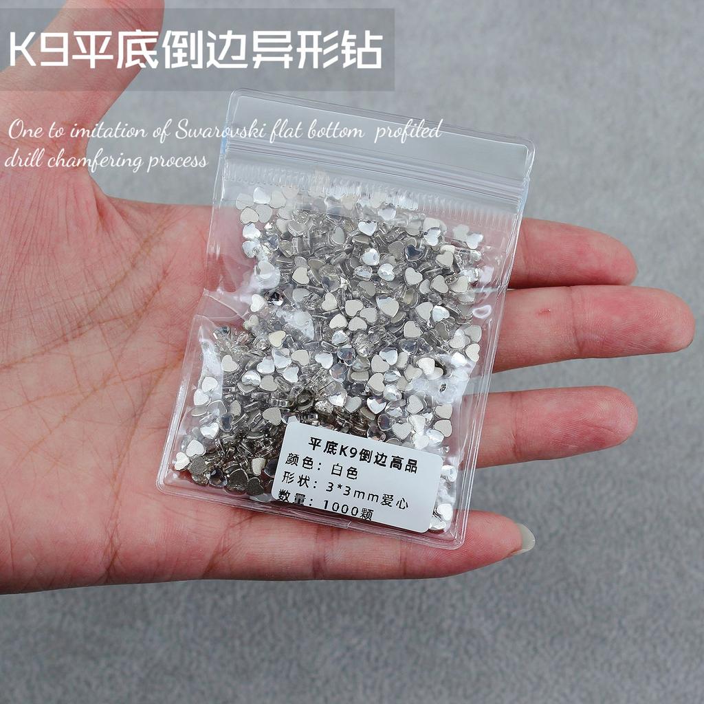 Super Flash K9 White Crystal Flat Bottom Inverted Edge Nail Art Diamond Prism 1:1 Imitation Huazi Inverted Edge Does Not Fall Off The Bottom Nail Art