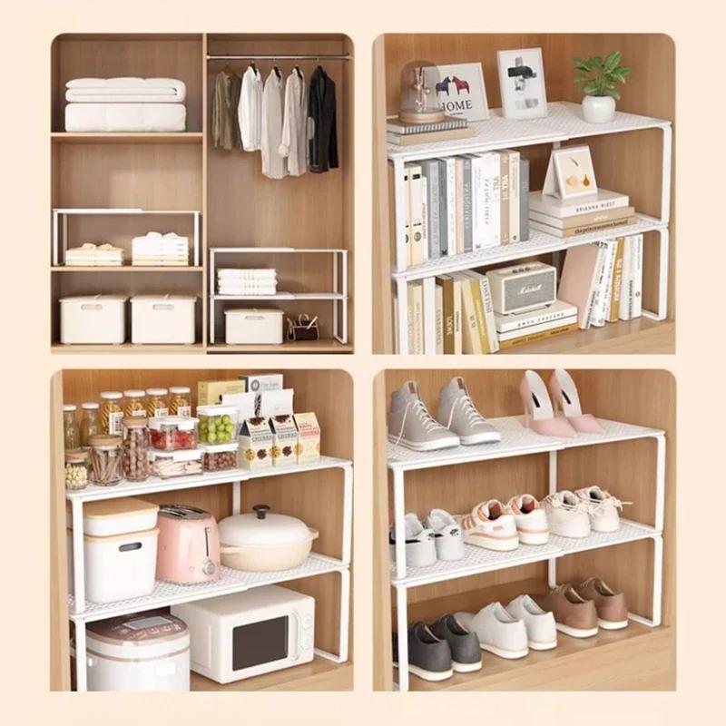 1pc Scalable Wardrobe Layered Storage Shelf Large-Capacity Stackable Partition Board Rack Cabinet Organizer Fully Utilize Space